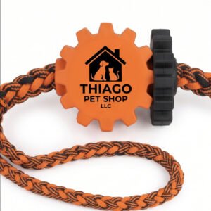 Thiago Pet Shop LLC Braided Rope Dog Tug Toy with Gear-Shaped Discs - Orange and Black