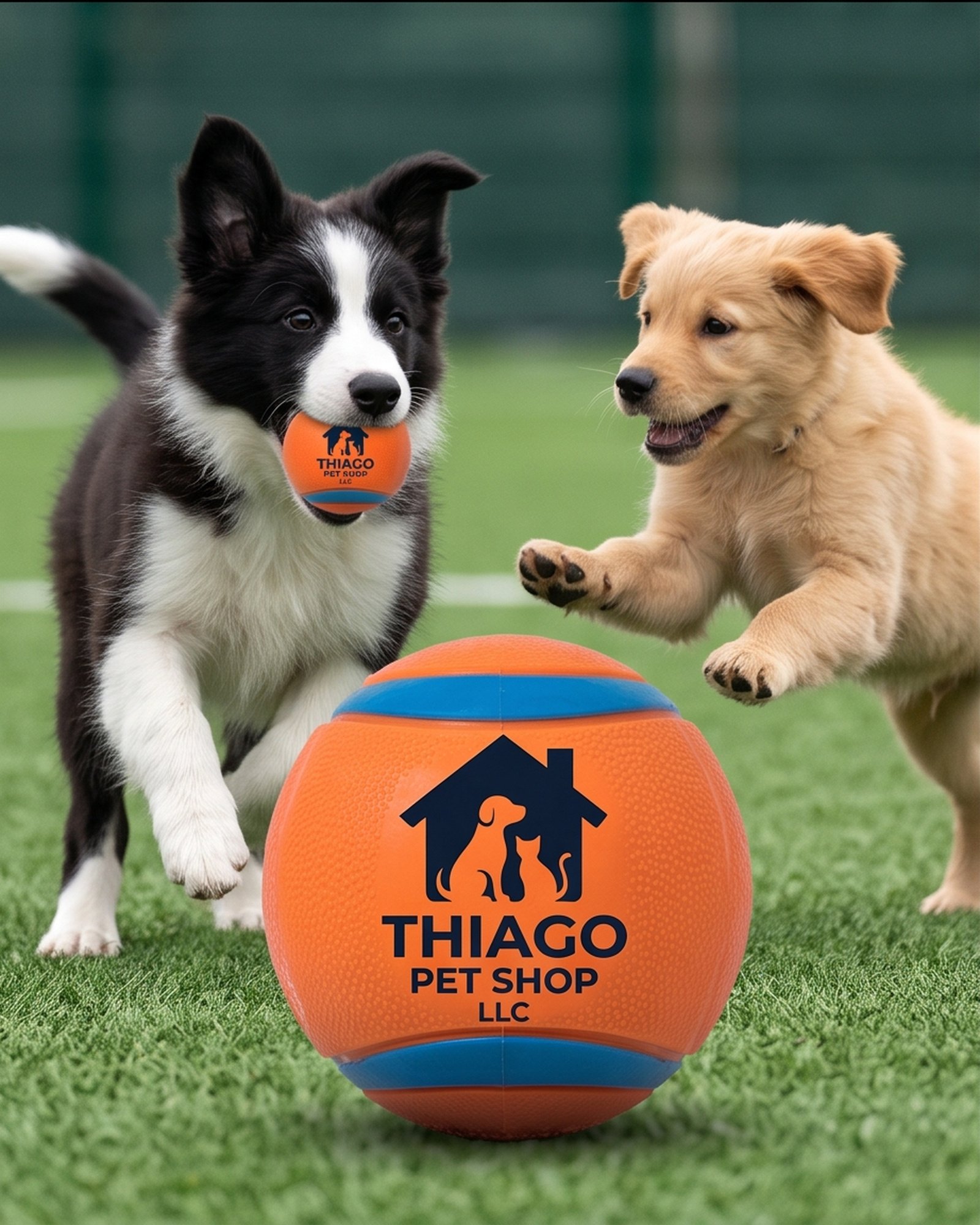 Thiago Pet Shop LLC Textured Dog Fetch Ball Toy - Orange and Blue - Image 7