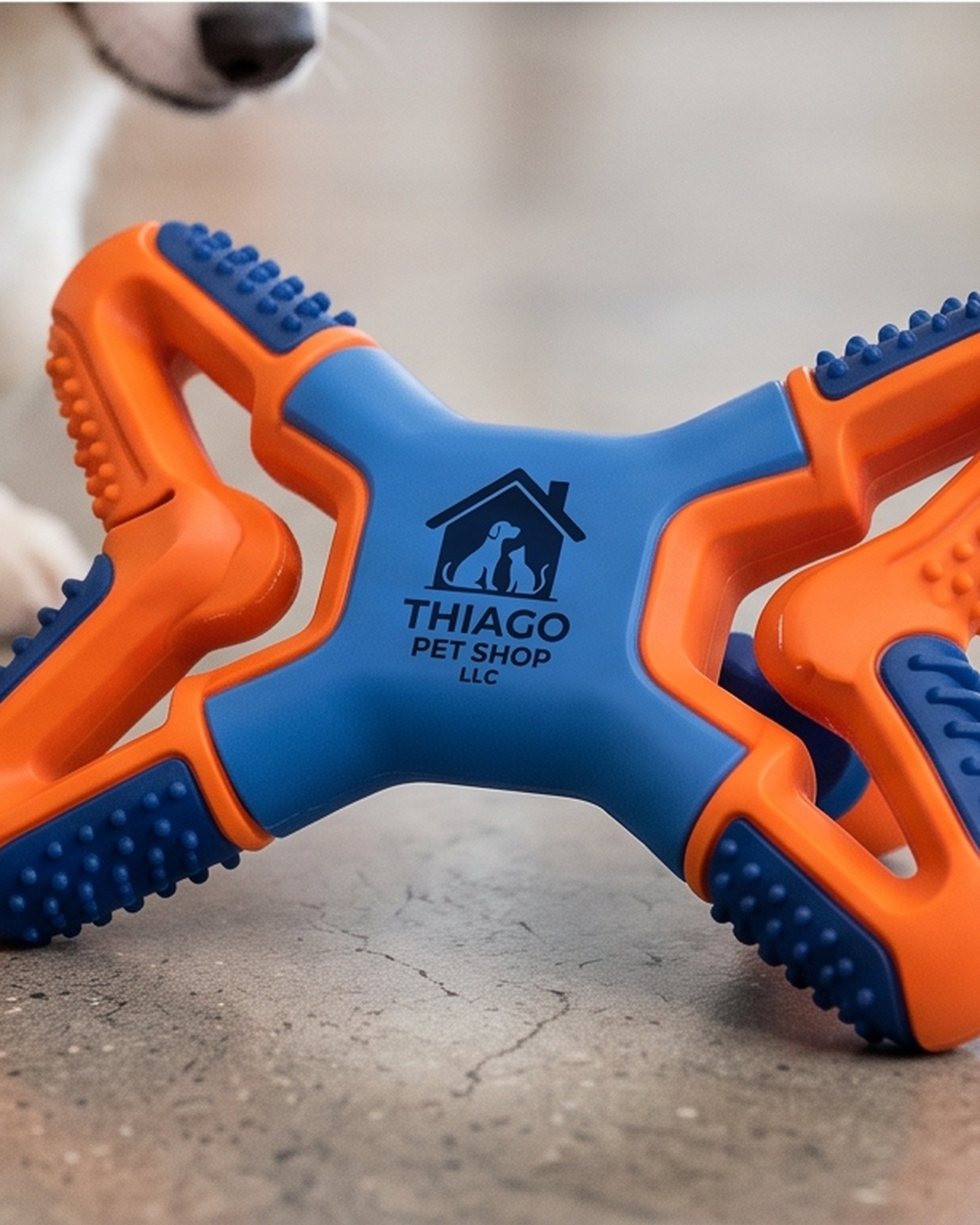 Thiago Pet Shop LLC X-Shaped Textured Dog Chew Toy - Orange and Blue - Image 4